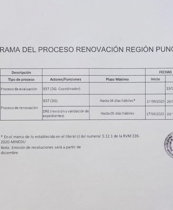 Cronograma del Proceso de Renovación Región Puno